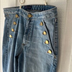 Ramy Brook Gold Button High Rise Jeans Sailor Style Designer Denim Size 8